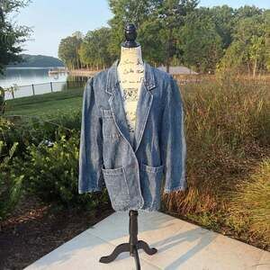 Vintage 90s Eddie Bauer Denim Chore Blazer M Oversized Workwear Jean Jacket